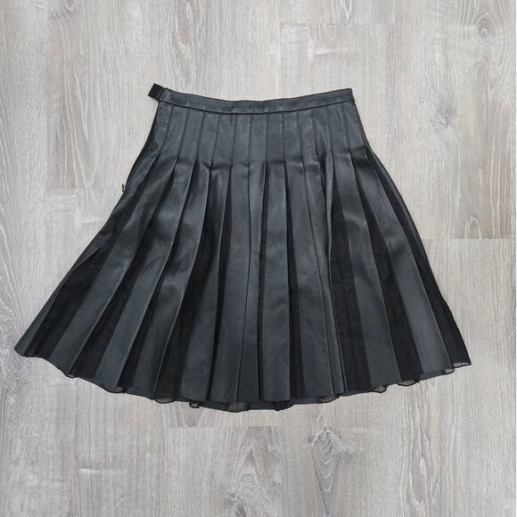 Adam Lippes Leather Pleated Mesh Skirt Size M - Picture 1 of 4